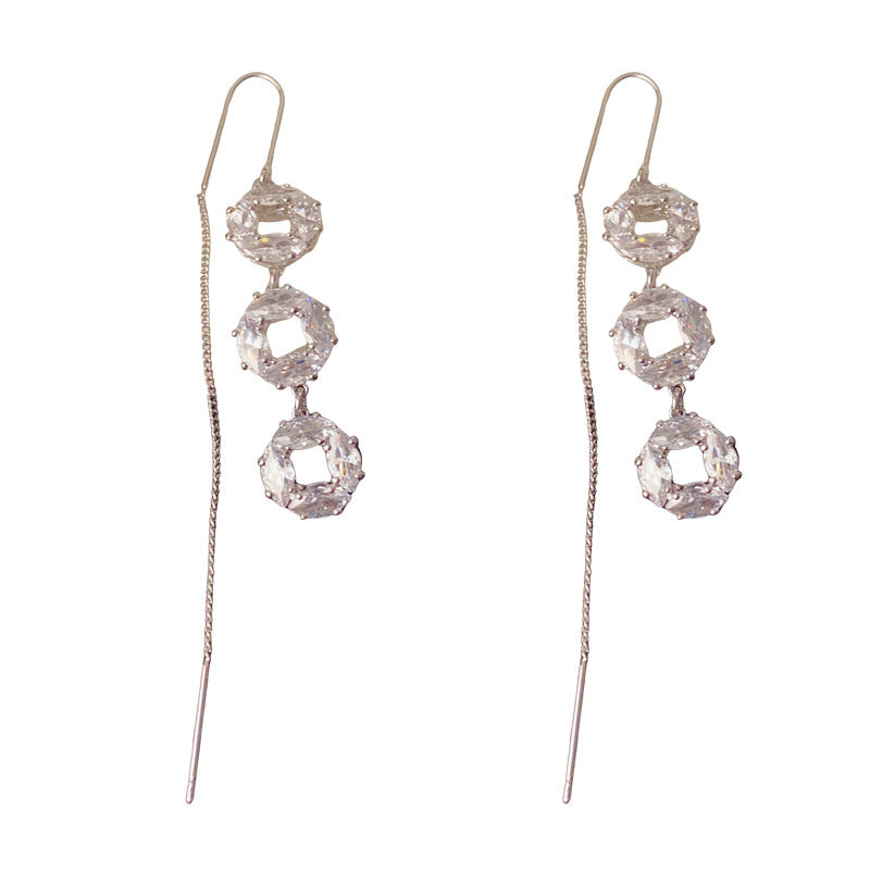 Luxury Micro-Pavé Circle Tassel Threader Earrings – Elegant Design
