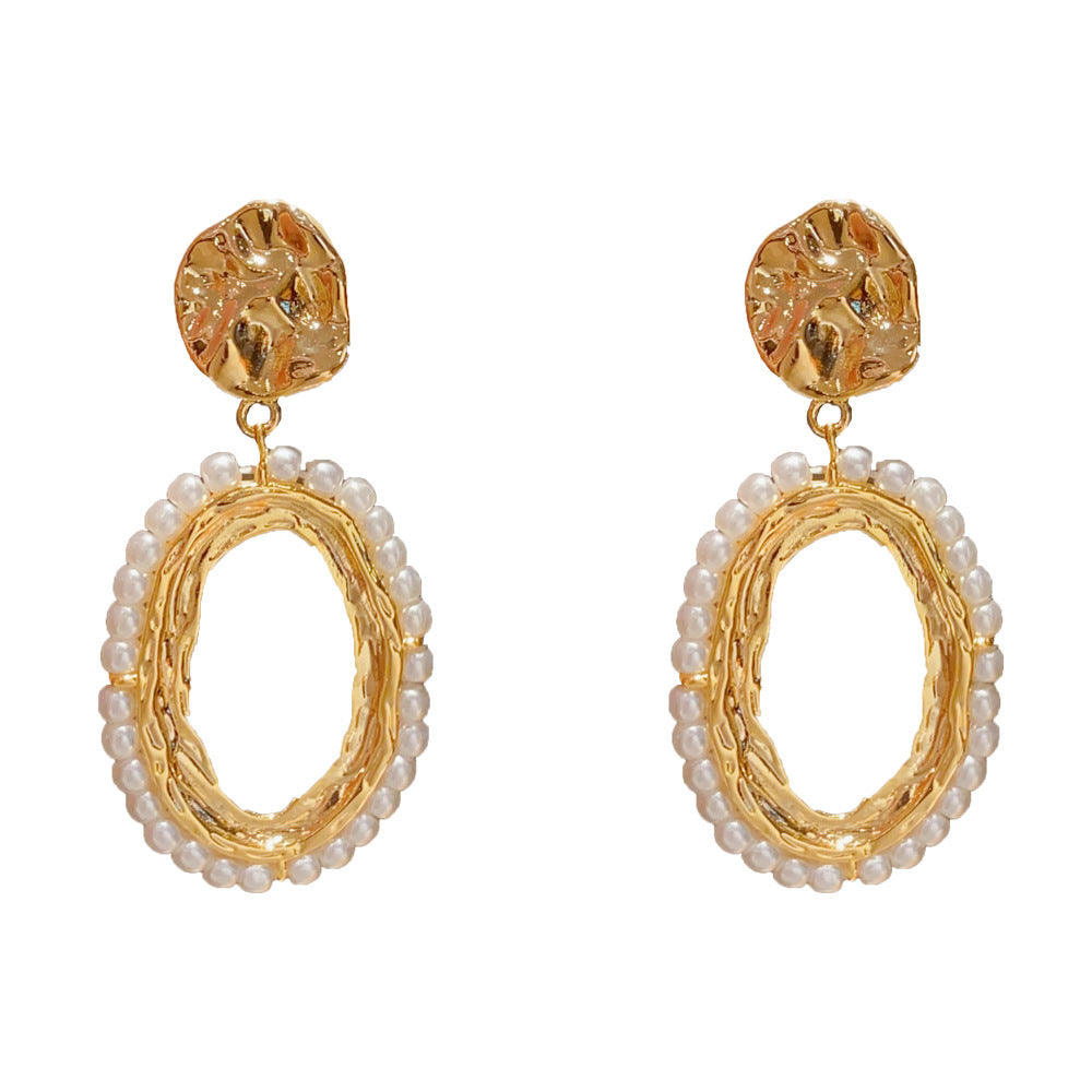 Eaioncol Irregular Oval Pearl Drop Earrings Gold Silver