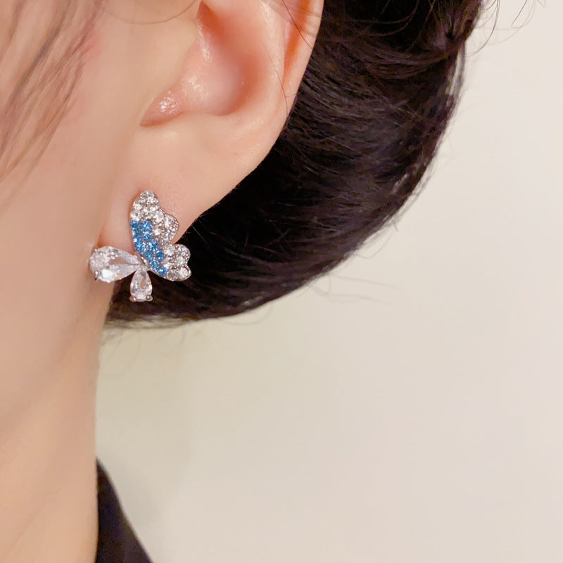 Luxury Full-Zircon Butterfly Stud Earrings –Animal-Inspired Design