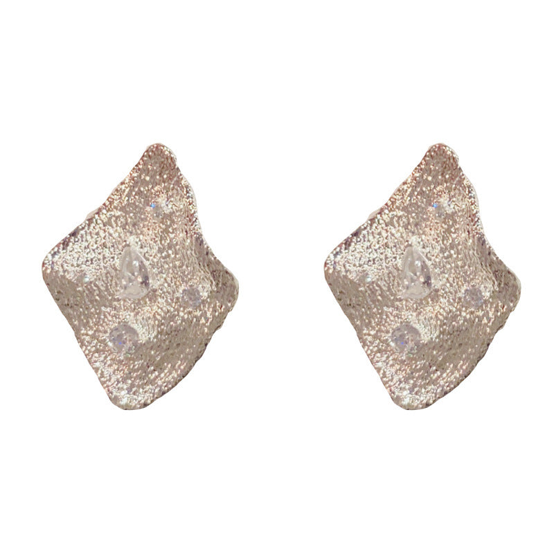 Gold Rhombus Earrings – Geometric Zircon Studs for Women