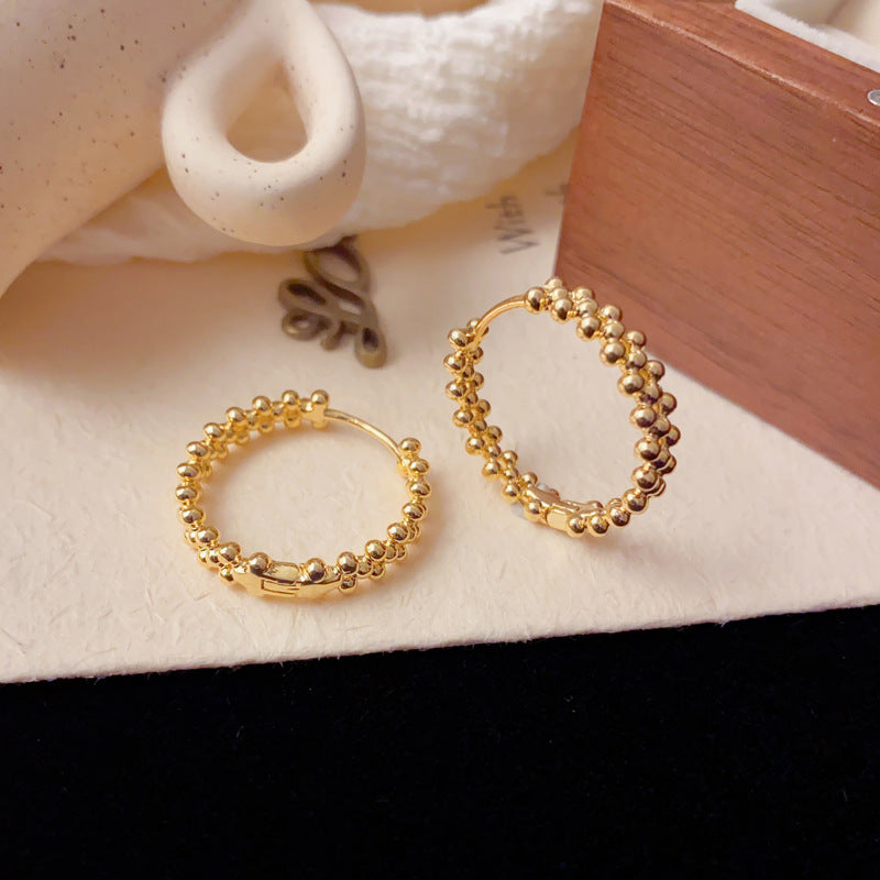 Elegant Metal Bead Round Hoop Earrings – Minimalist Geometric Design
