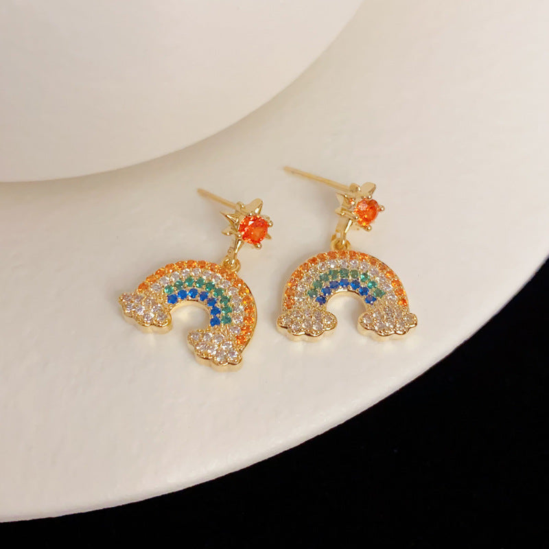 Elegant Zircon Starburst Rainbow Earrings – French Minimalist Design