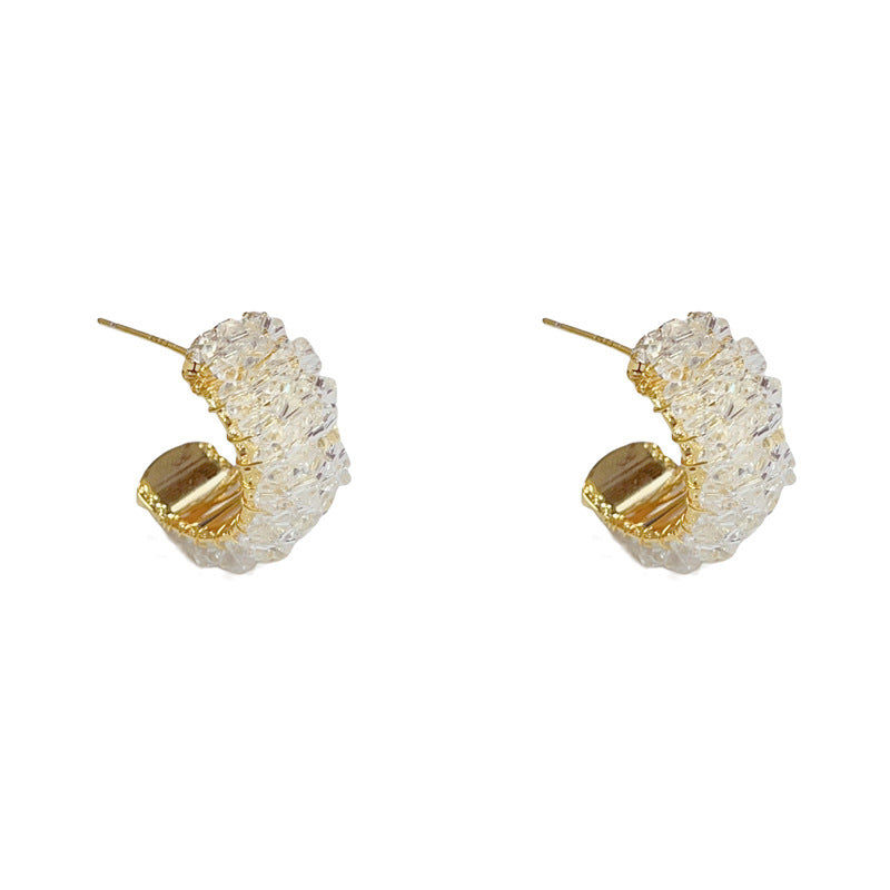 Luxury Crystal C-Shape Hoop Earrings – Elegant Minimalist Design