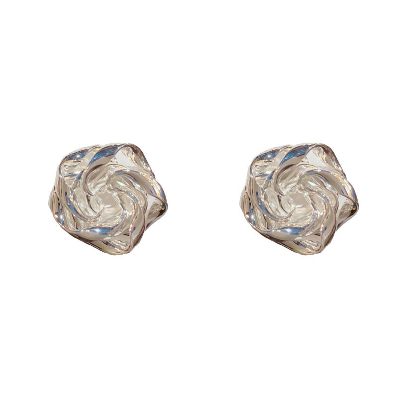 14K Gold-Plated Rose Stud Earrings - Vintage 3D Floral Design