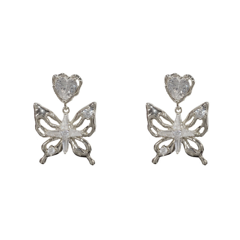 14K Gold-Plated Metal Hollow Butterfly Stud Earrings - Elegant & Chic