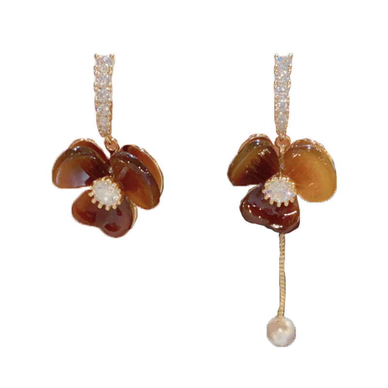 Luxury Asymmetric Resin Petal Tassel Drop Earrings – Floral Design