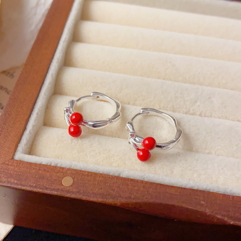 Elegant Thick Silver-Plated Cherry Ear Cuff – French Retro Design