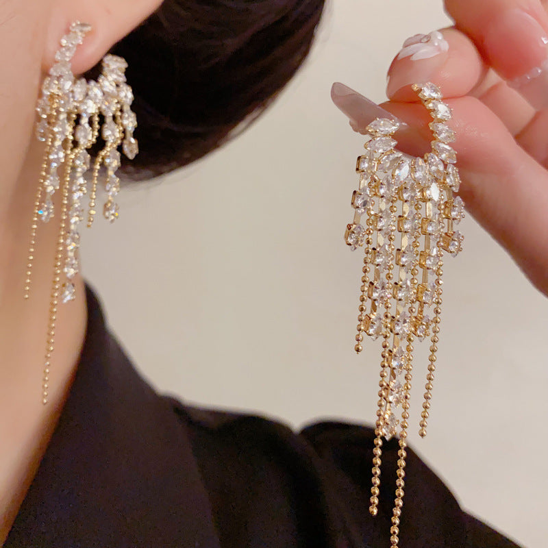 Luxury Zircon Geometric Tassel Drop Earrings – Elegant Design