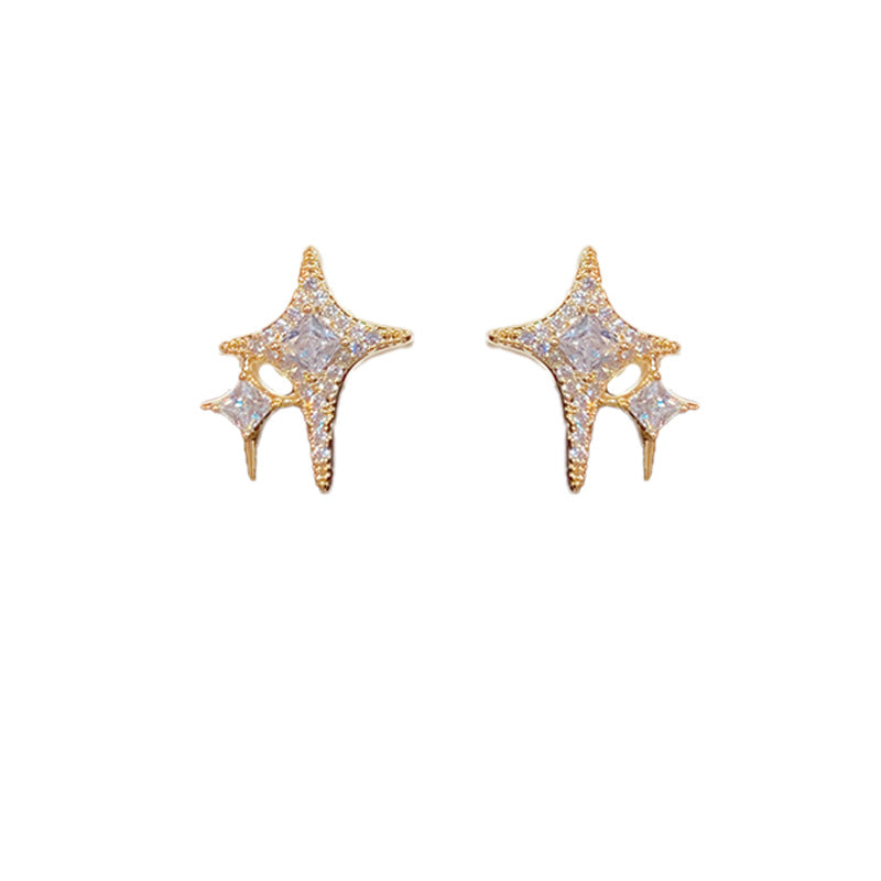 14K Gold-Plated Star Zircon Stud Earrings - Sparkling Geometric Design