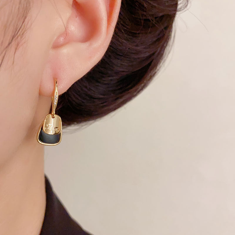 Luxury Metal Letter Square Drop Earrings – Geometric Design
