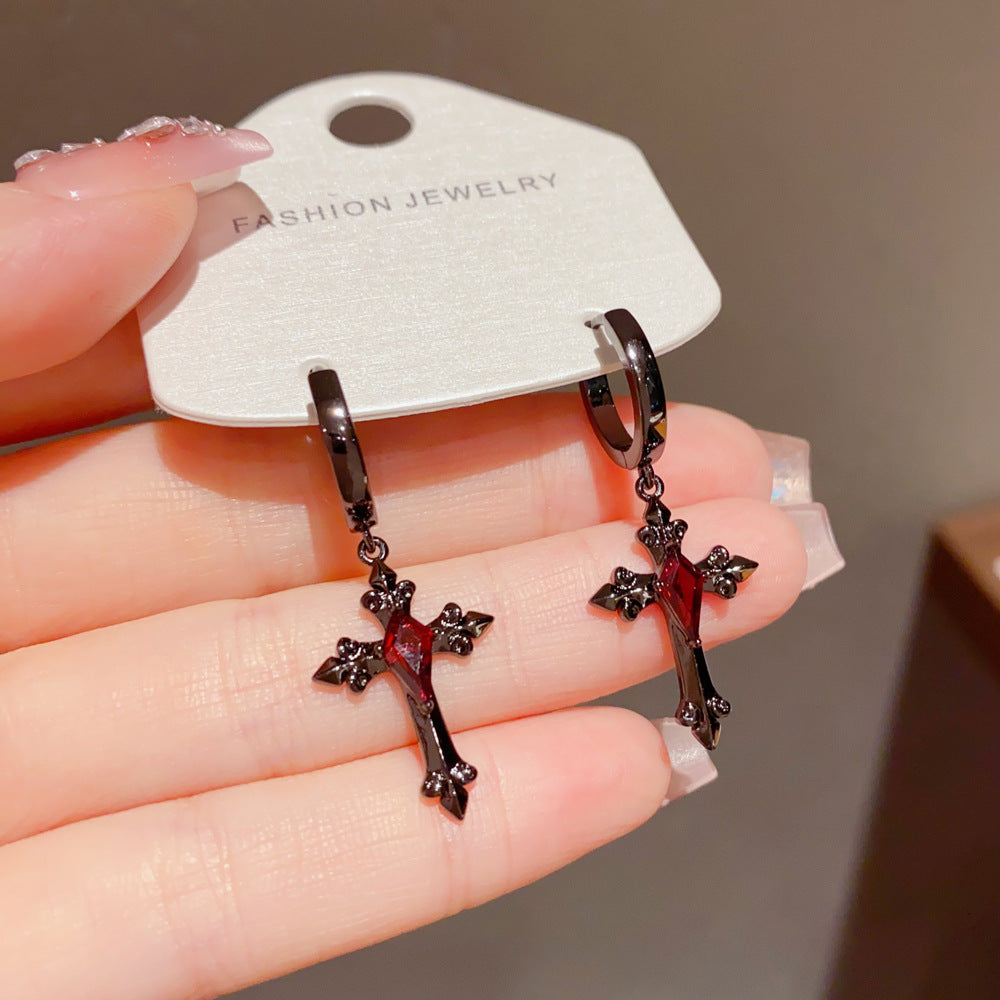 Eaioncol Black Cross Clicker Hoop Earrings Gold