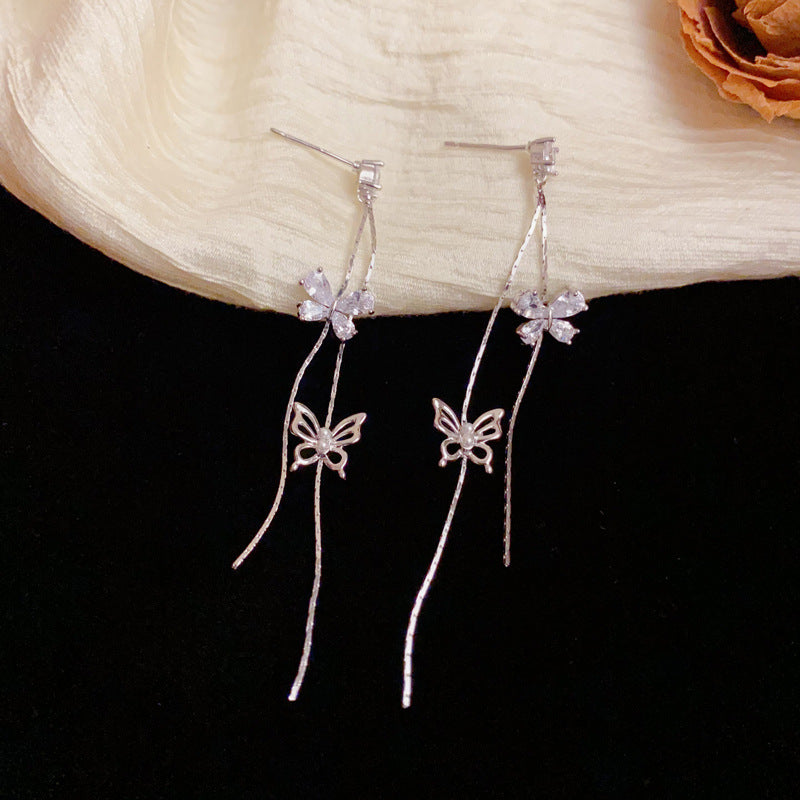 Luxury Zircon Butterfly Long Tassel Drop Earrings – Elegant Design