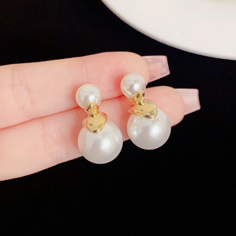 Gold Plated Big & Small Pearl Earrings – Minimalist Geometric Studs