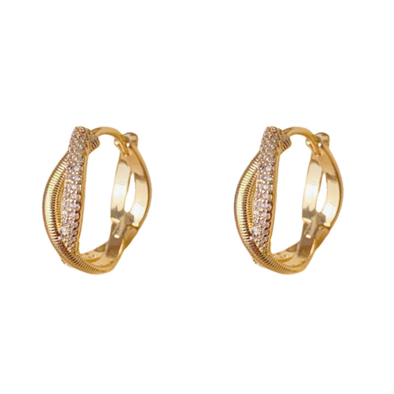 Elegant Zircon Cross Metal Hoop Earrings – Geometric Design