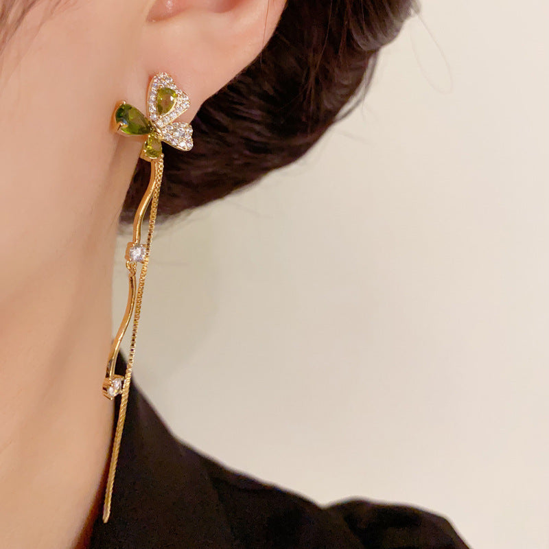 14K Gold-Plated Zircon Butterfly Long Tassel Earrings - Elegant Design