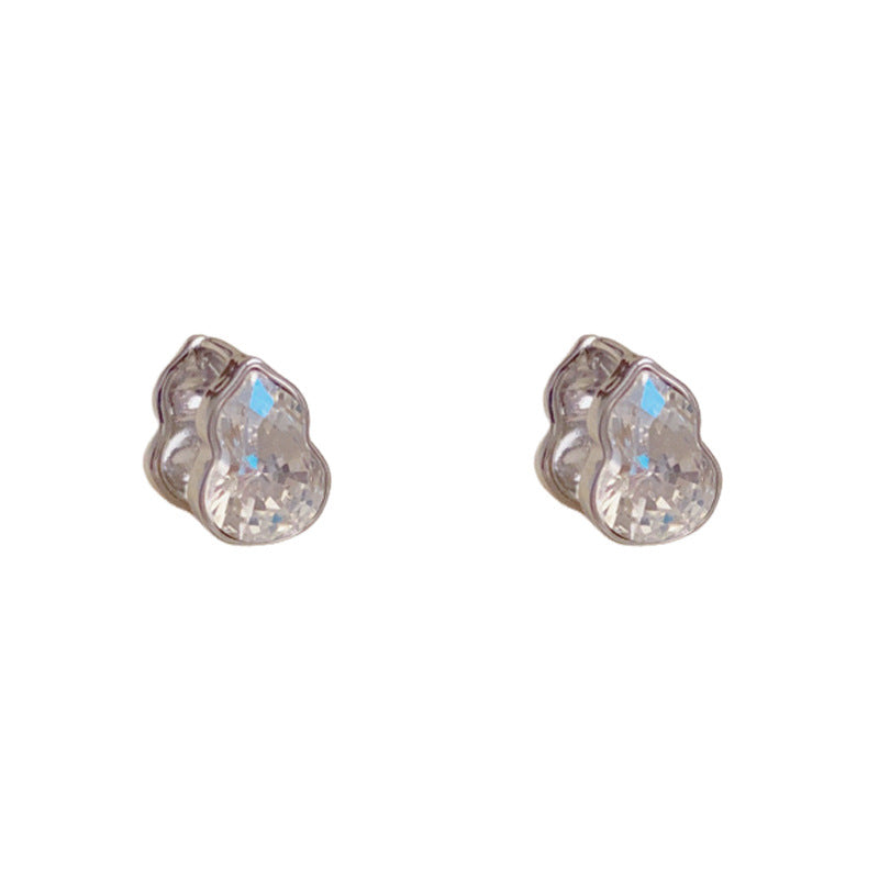 Elegant Full-Zircon Double-Sided Gourd Earrings – Floral Design