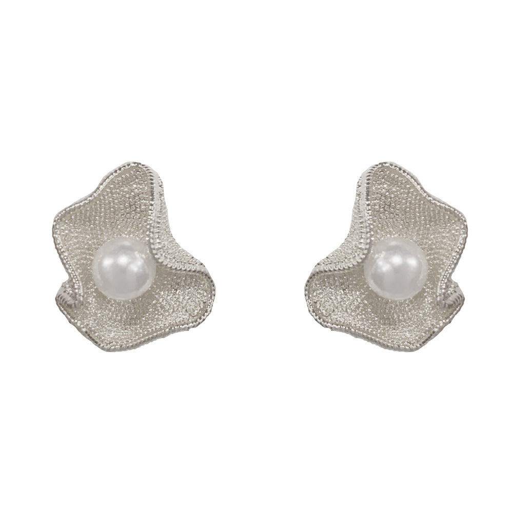 Eaioncol Pearl Textured Petal Stud Earrings Gold Silver