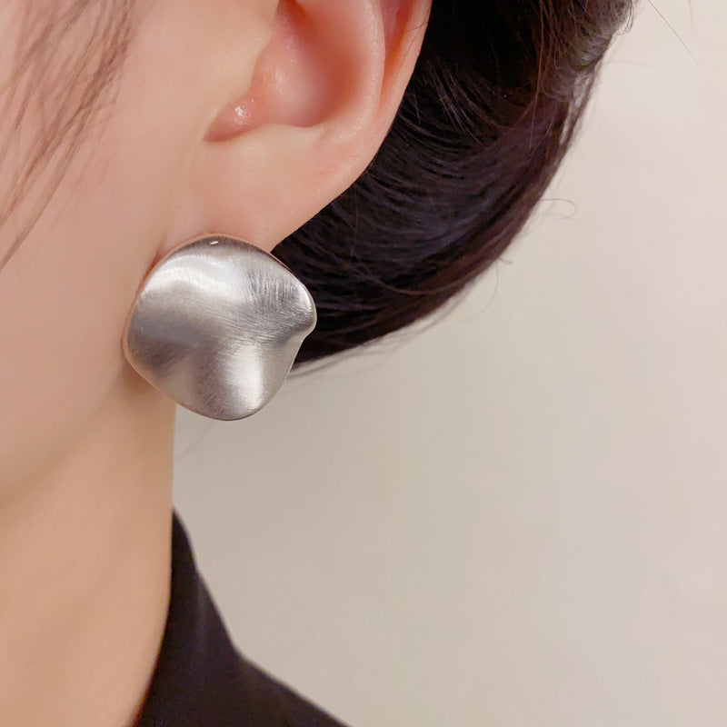Luxury Brushed Metal Irregular Stud Earrings – Minimalist Design