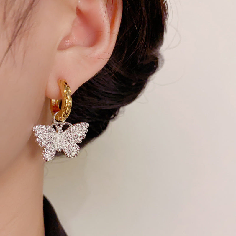 Elegant Two-Tone Butterfly Two-Way Earrings – Minimalist Design