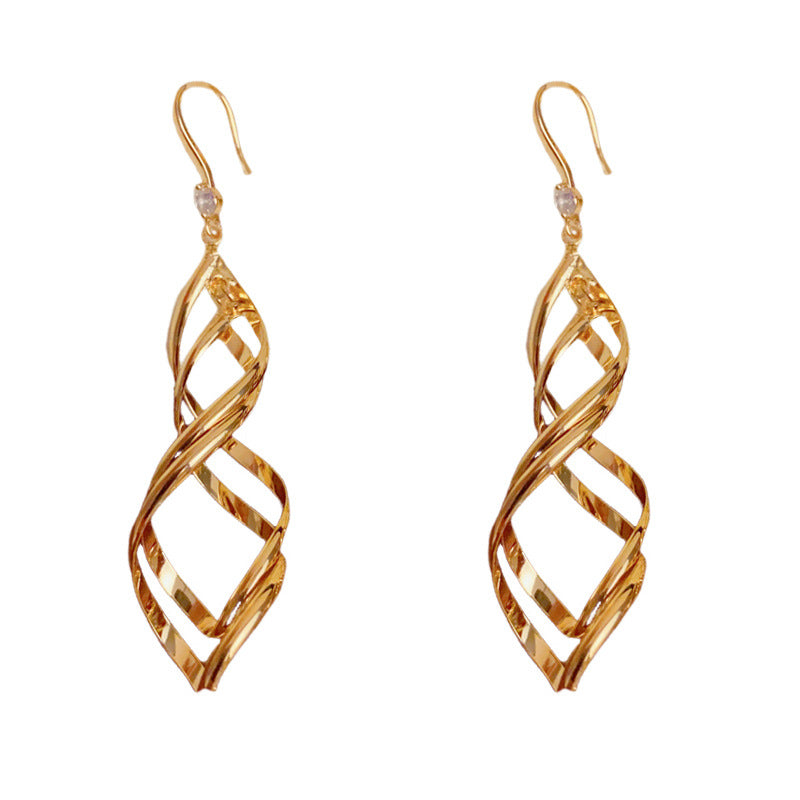Luxury Metal Double Diamond Tassel Gold Earrings – Geometric Design