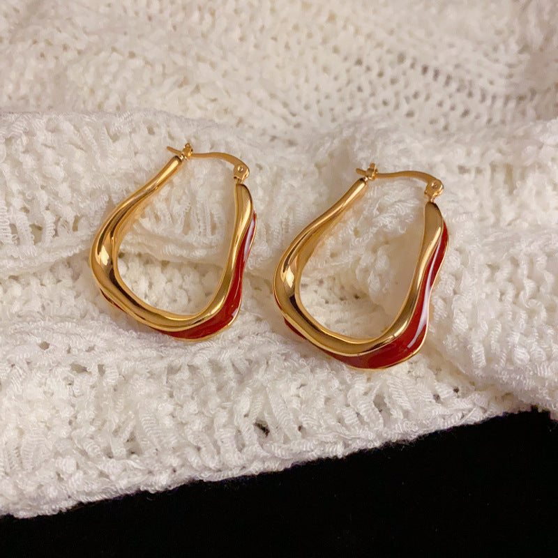 18K Gold-Plated Irregular Oil-Drop Hoop Earrings - Bold Retro Style