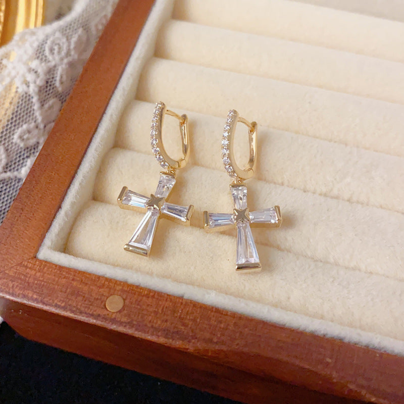 Luxury Zircon Cross Ear Cuff Earrings – Minimalist Design