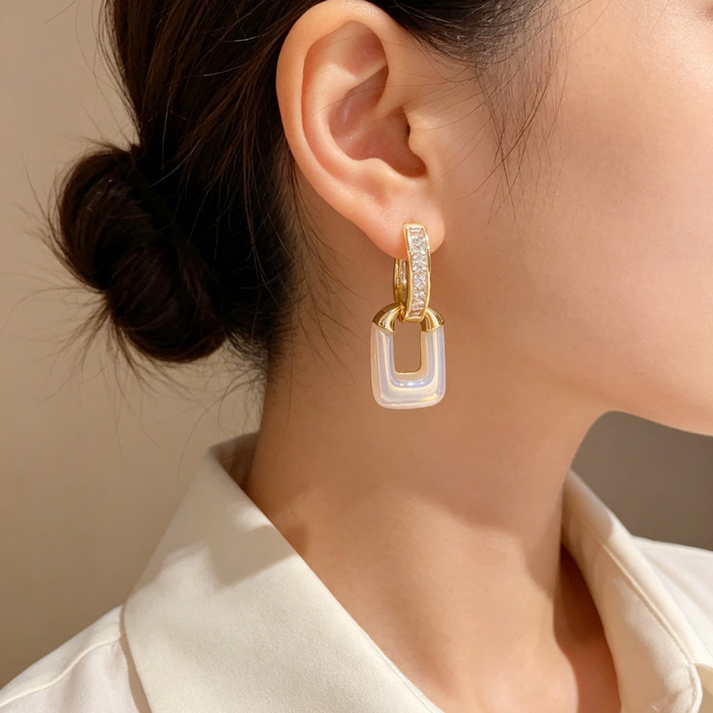 Eaioncol CZ Two-Way Mermaid Pearl Earrings 14K Gold Plated