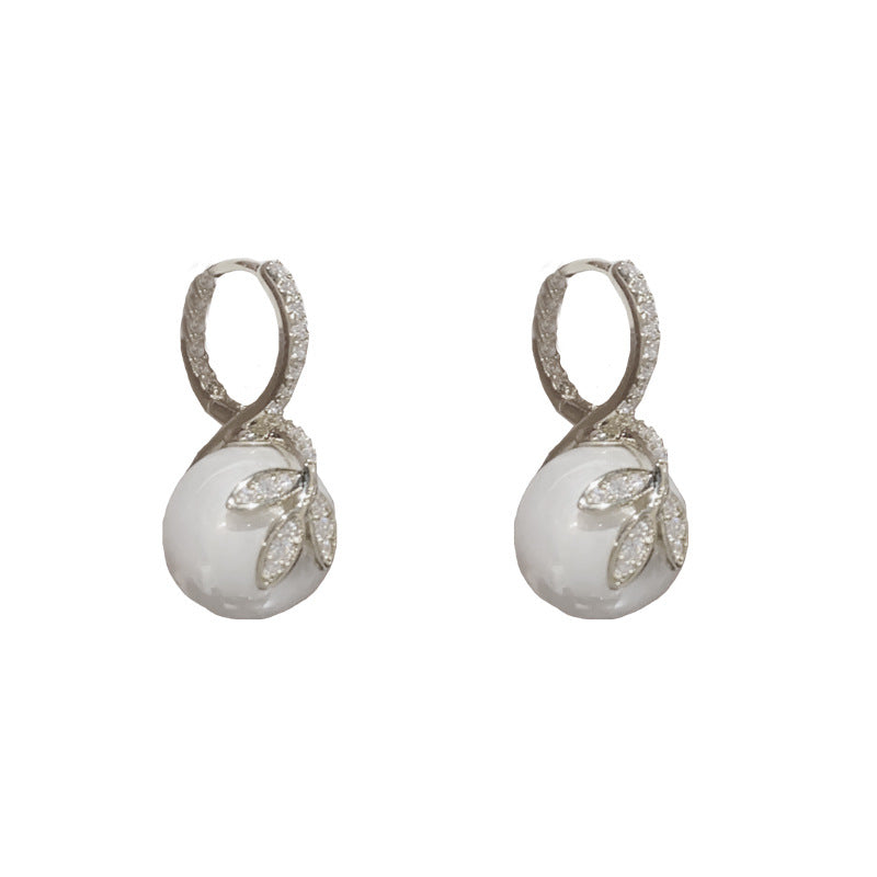 14K Gold-Plated Leaf Pearl Earrings - Chic & Elegant Studs