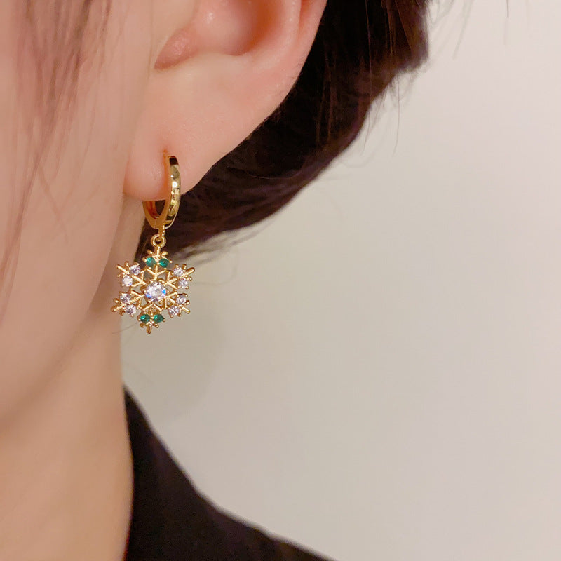 14K Gold-Plated Snowflake Zircon Huggie Earrings - Chirsmas Earrings