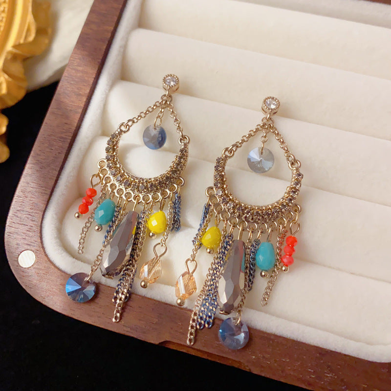 Luxury Handcrafted Teardrop Beaded Tassel Earrings – Geometric Design