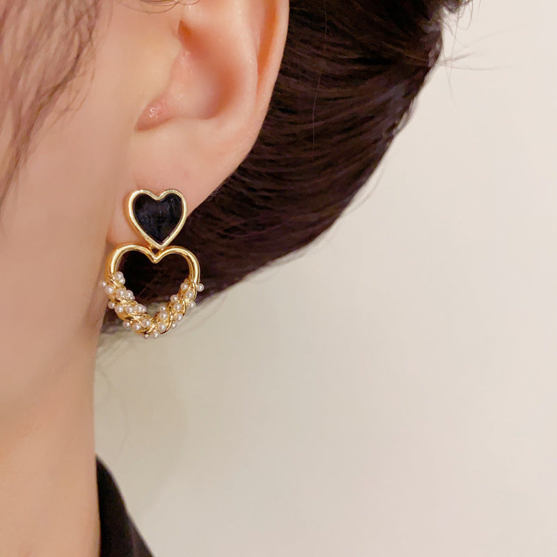 14K Gold-Plated Black Heart Shape Ear Cuffs - Minimalist Design