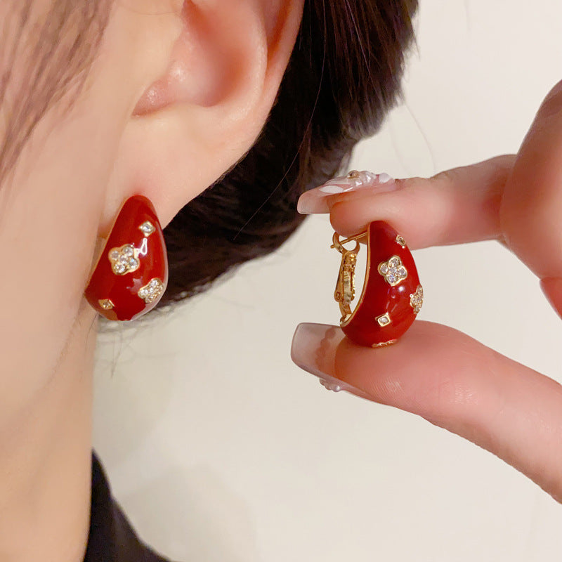 18K Gold-Plated RedFlower Petal Waterdrop Earrings-Elegant Chic Design