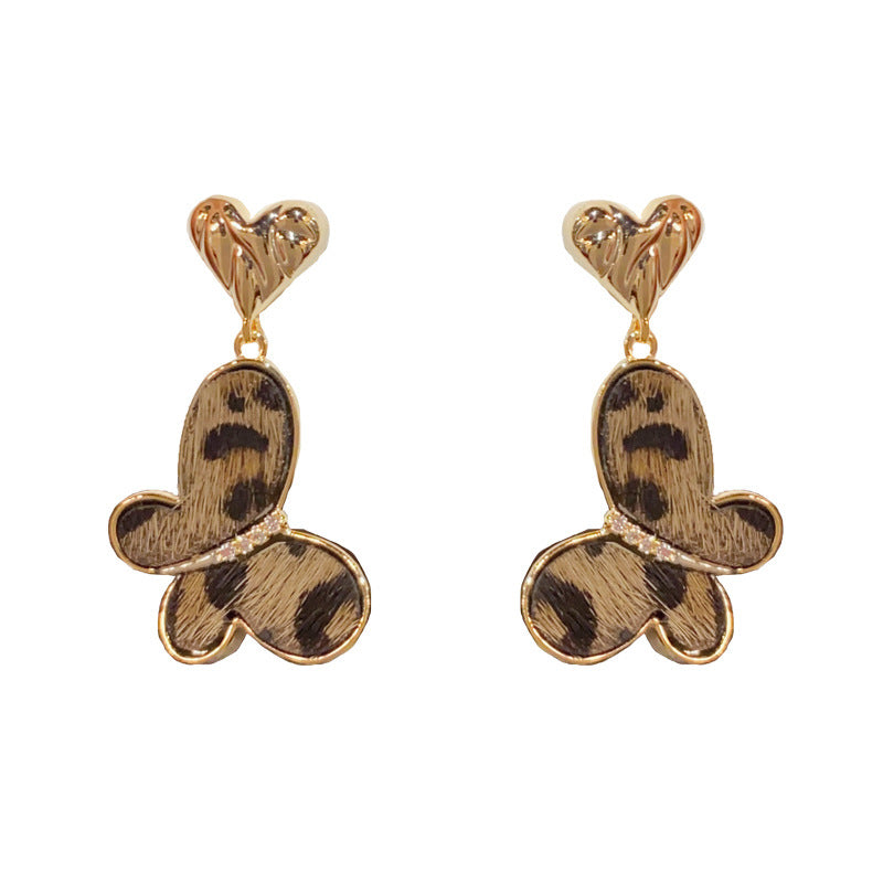 14K Gold-Plated Leopard Print Butterfly Earrings - Retro Chic Design