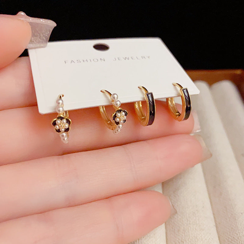 14K Gold-Plated Drip-Oil Flower Earring Set -Sweet & Chic Korean Style