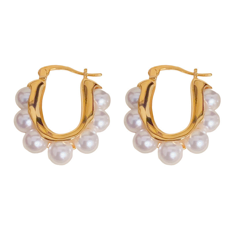 Eaioncol Geometric Pearl Hoop Earrings 18K Gold