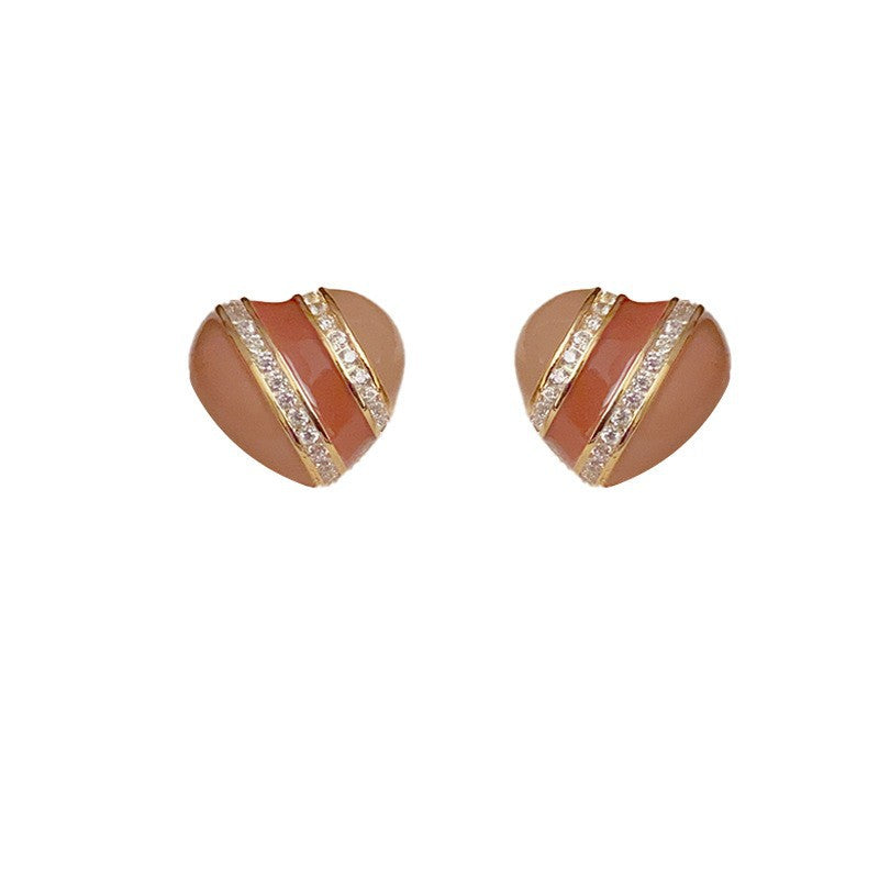 14K Gold-Plated Heart-Shaped Zircon Ear Studs - Minimalist Design