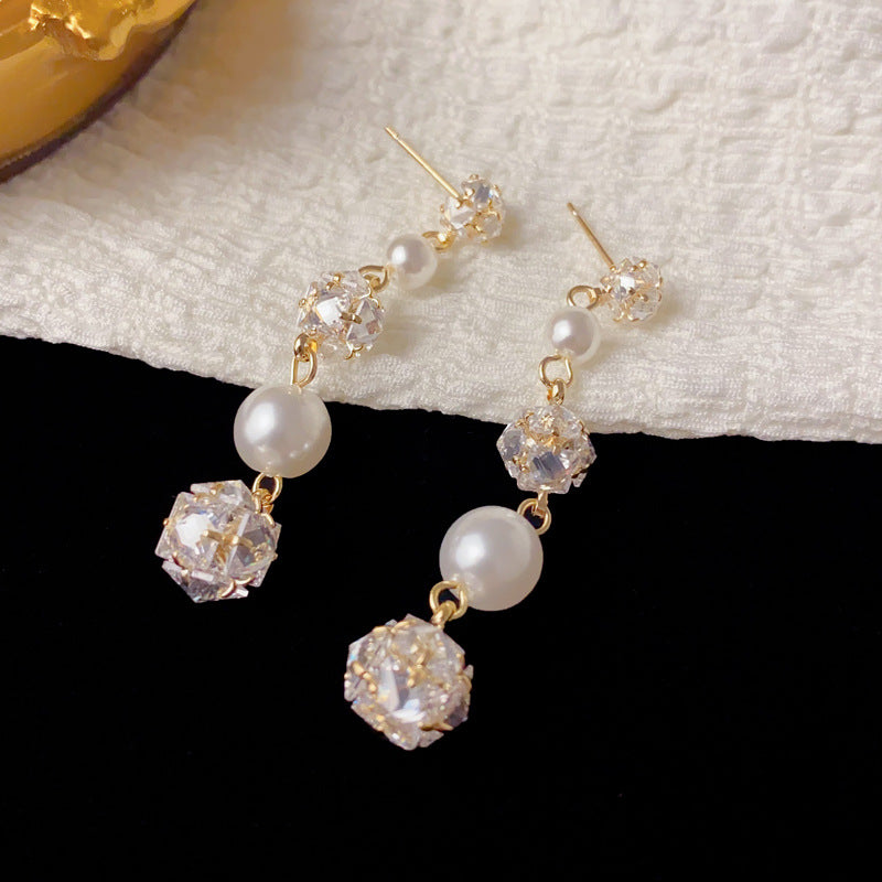 Luxury Zircon Pearl Ball Tassel Drop Earrings – Ultra-Sparkle Design