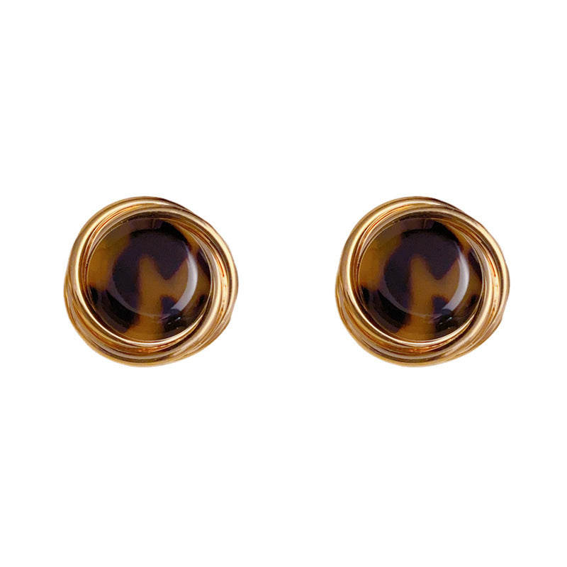 Luxury Metal Leopard Print Geometric Stud Earrings – Elegant Design