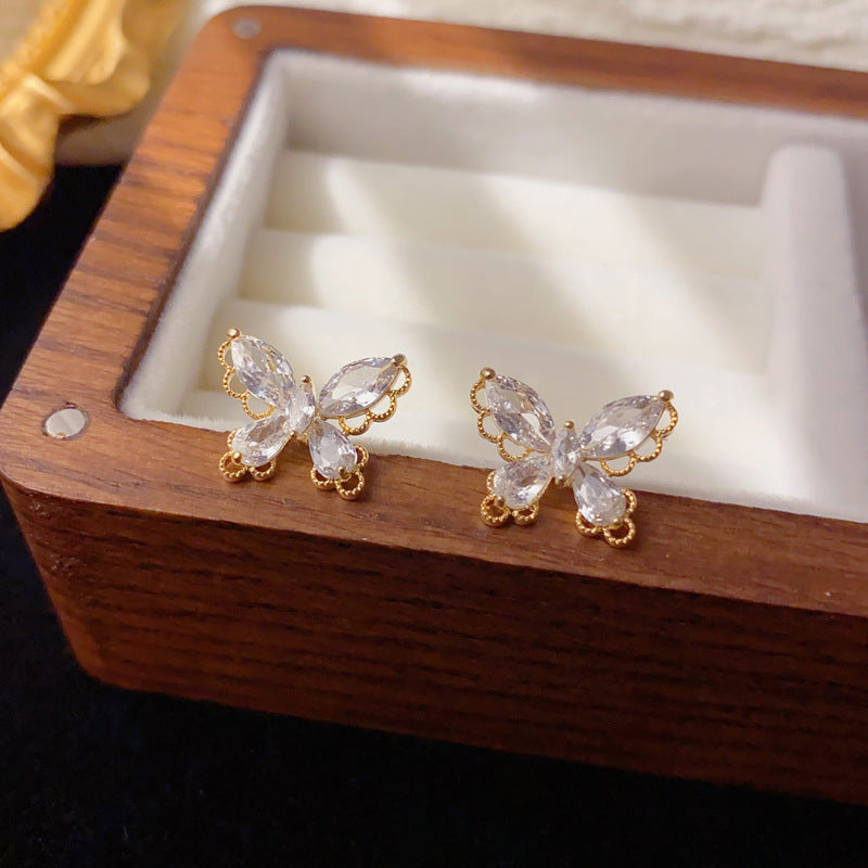 Elegant Zircon Hollow Lace Butterfly Stud Earrings – Animal Design
