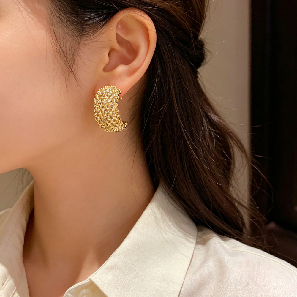 Eaioncol Textured C Hoop Earrings 16K Gold Plated & Silver Plated