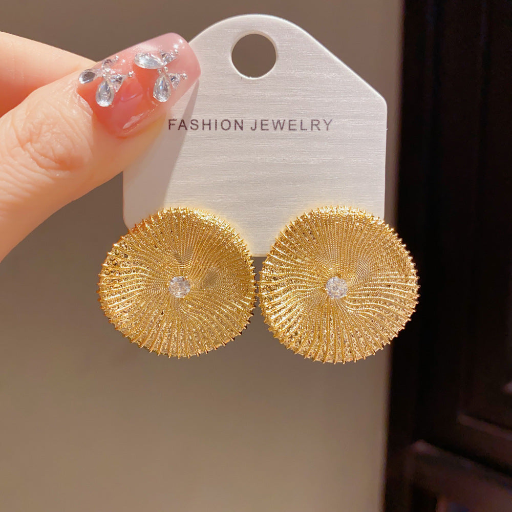 Eaioncol Wave Texture Circle Stud Earrings Gold Silver