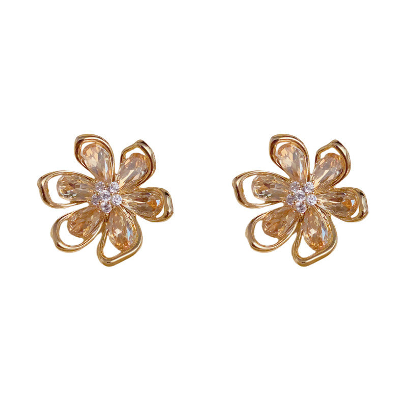 Luxury Full-Zircon Hollow Petal Earrings – Elegant Design