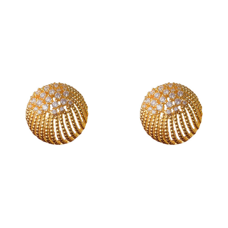 Elegant Zircon Hollow Round Metal Stud Earrings – Geometric Design