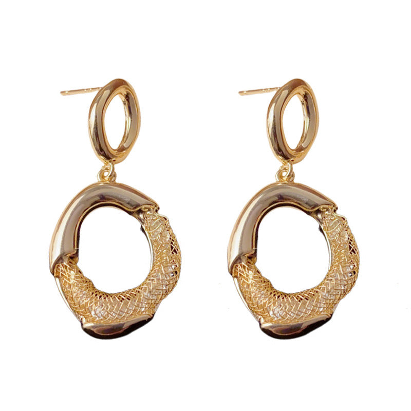 Elegant Metal Mesh Geometric Drop Earrings – Retro Design