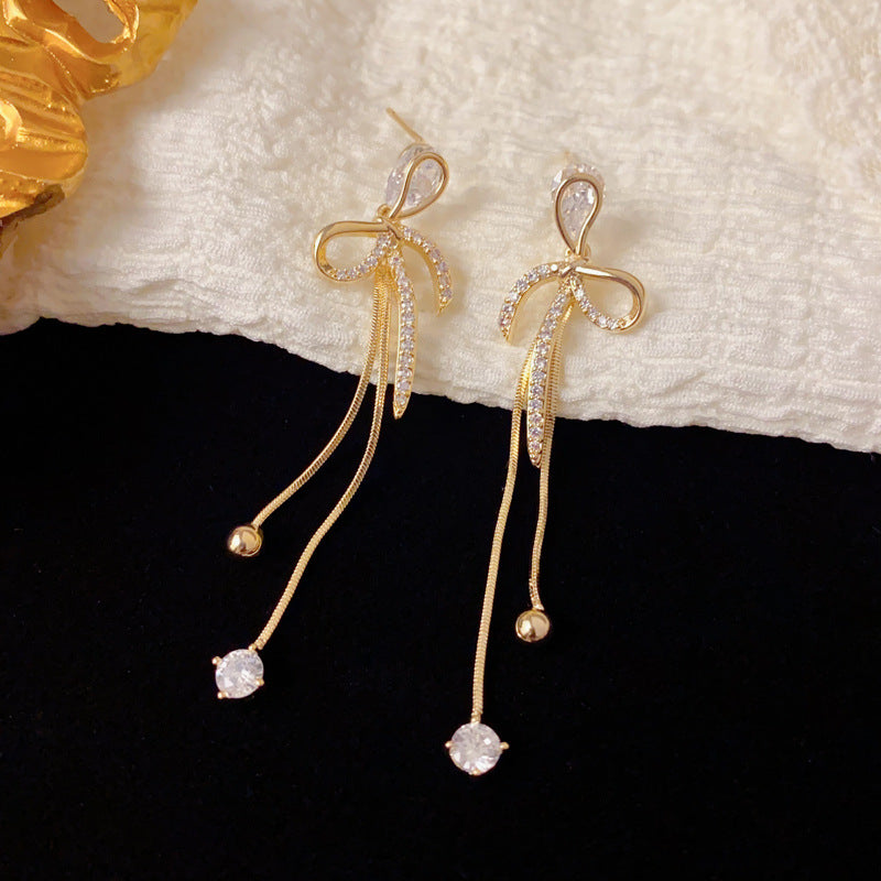 Luxury Zircon Bow Long Tassel Drop Earrings – Ultra-Sparkle Design