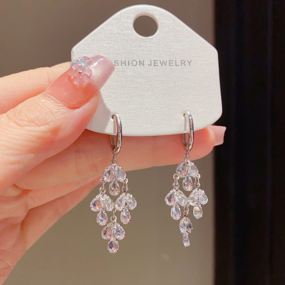 Eaioncol Leaf CZ Tassel Earrings 14K Gold & Silver Plated