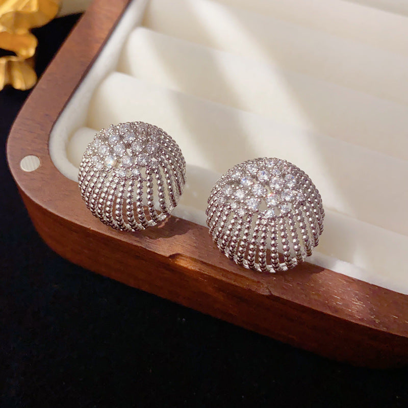 Elegant Zircon Hollow Round Metal Stud Earrings – Geometric Design
