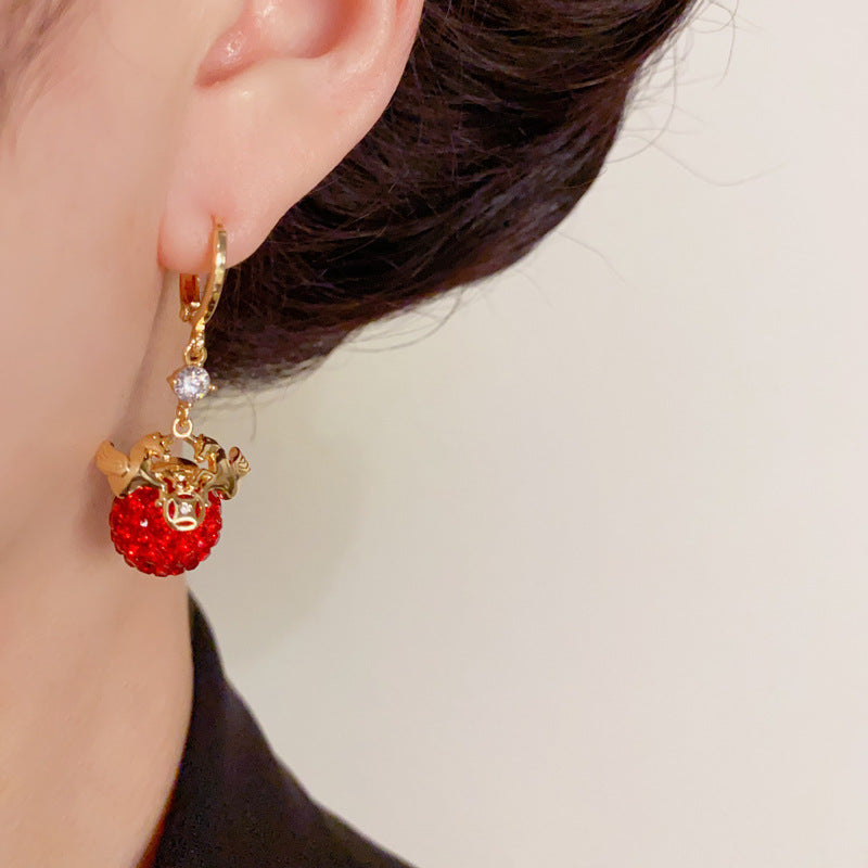 Elegant Horse Red Zircon Ball Tassel Earrings – Zodiac Design