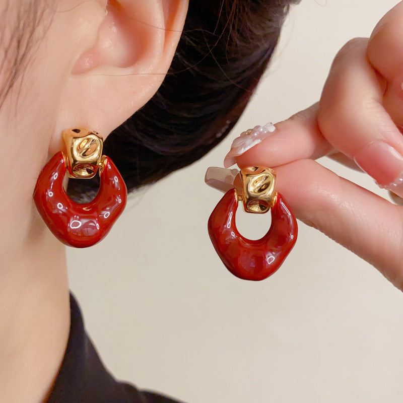 Elegant Drip-Oil Hollow Geometric Drop Earrings – Minimalist Design