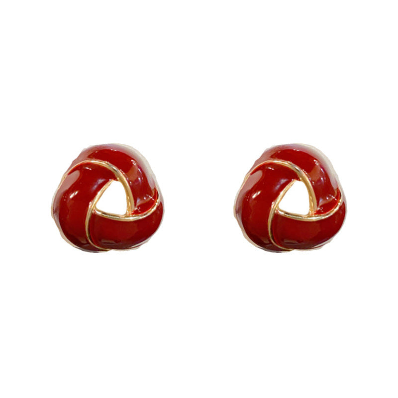 Luxury Red Enamel Triangle Stud Earrings – Minimalist Geometric Design
